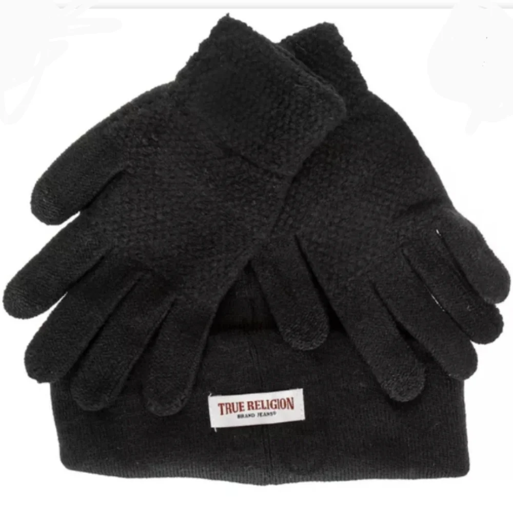 True Religion 2 Pc Hat & Glove Set-Black